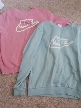 Nike Women’s Crew Sweater in Pink and Light Blue with White Logo